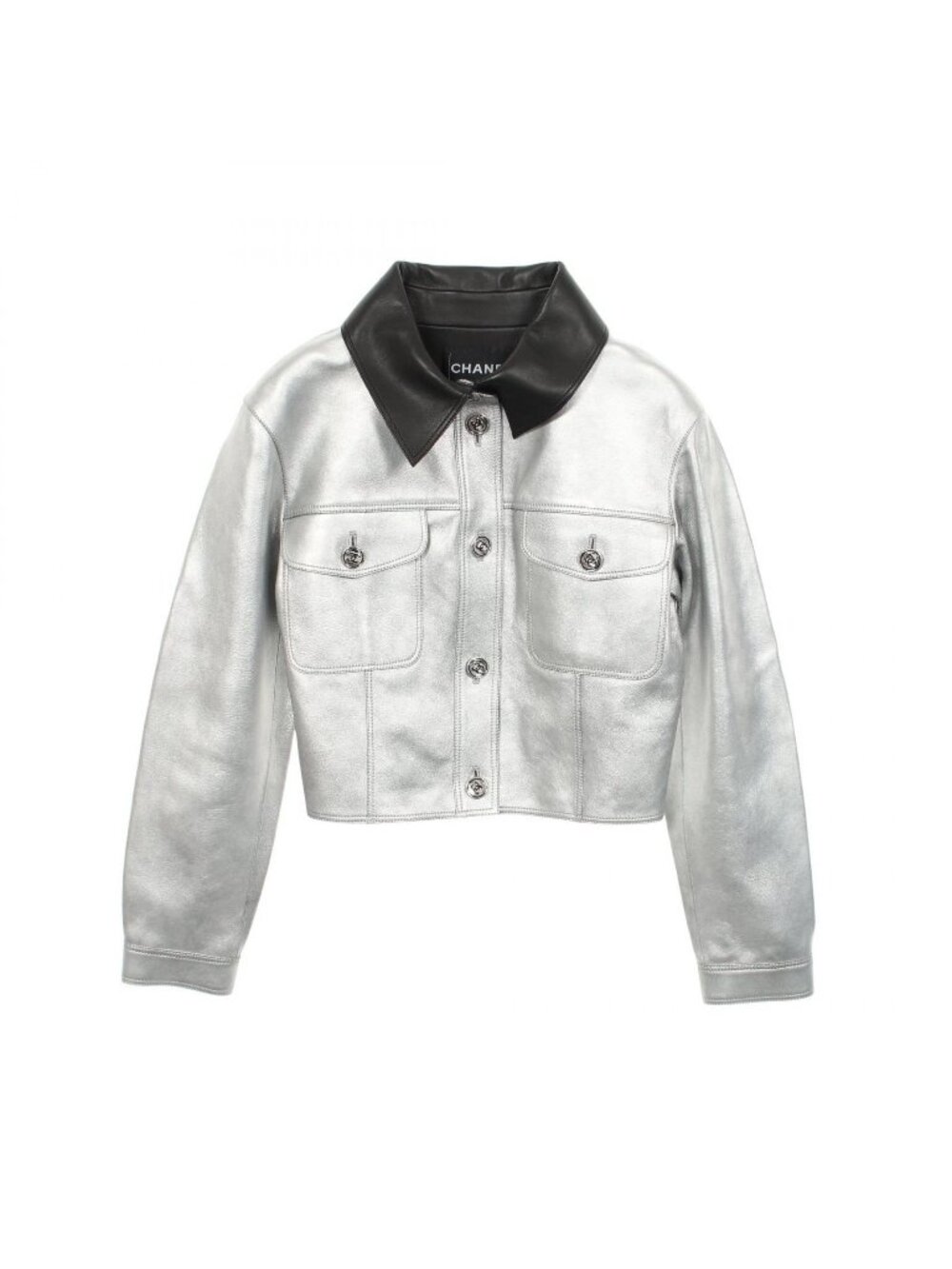 Chanel Leather Jacket CC Logo Button Metallic Cles the